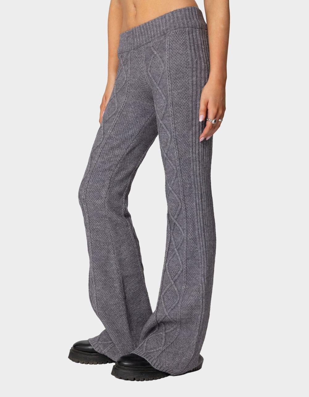 EDIKTED Ray Cable Knit Flared Pants Product Image