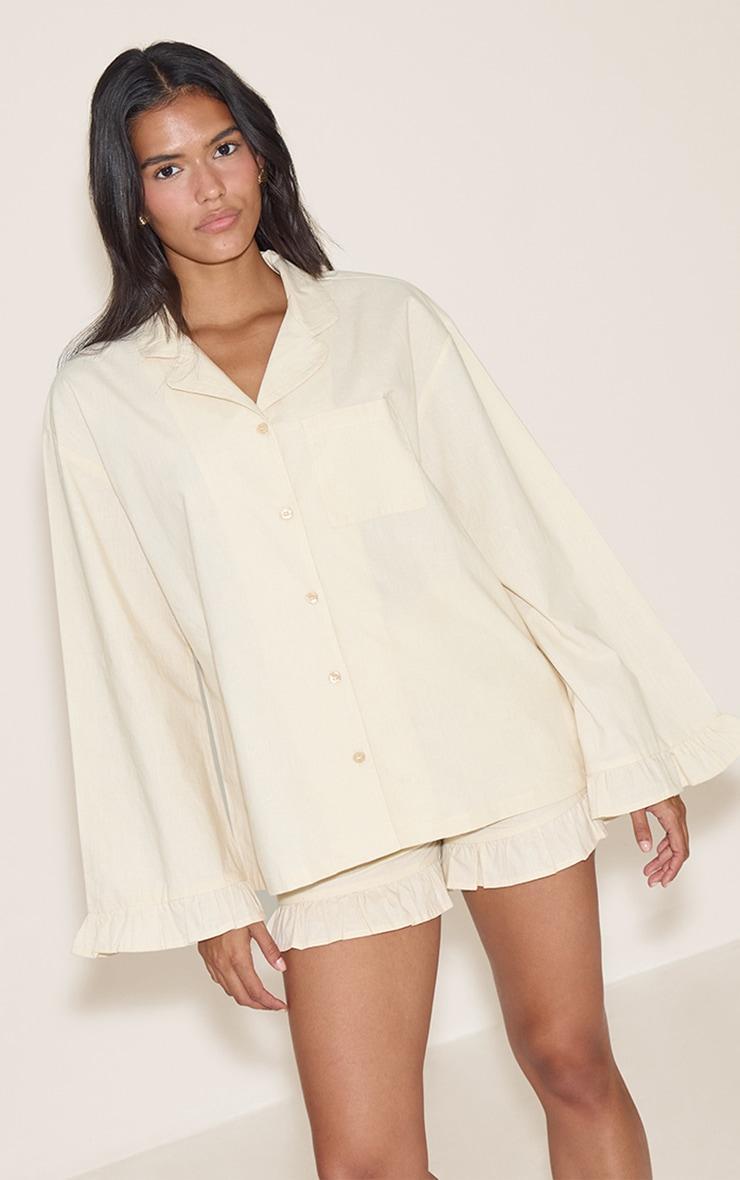Butter Cream Cotton Poplin Frill Hem Short Pj Set Product Image