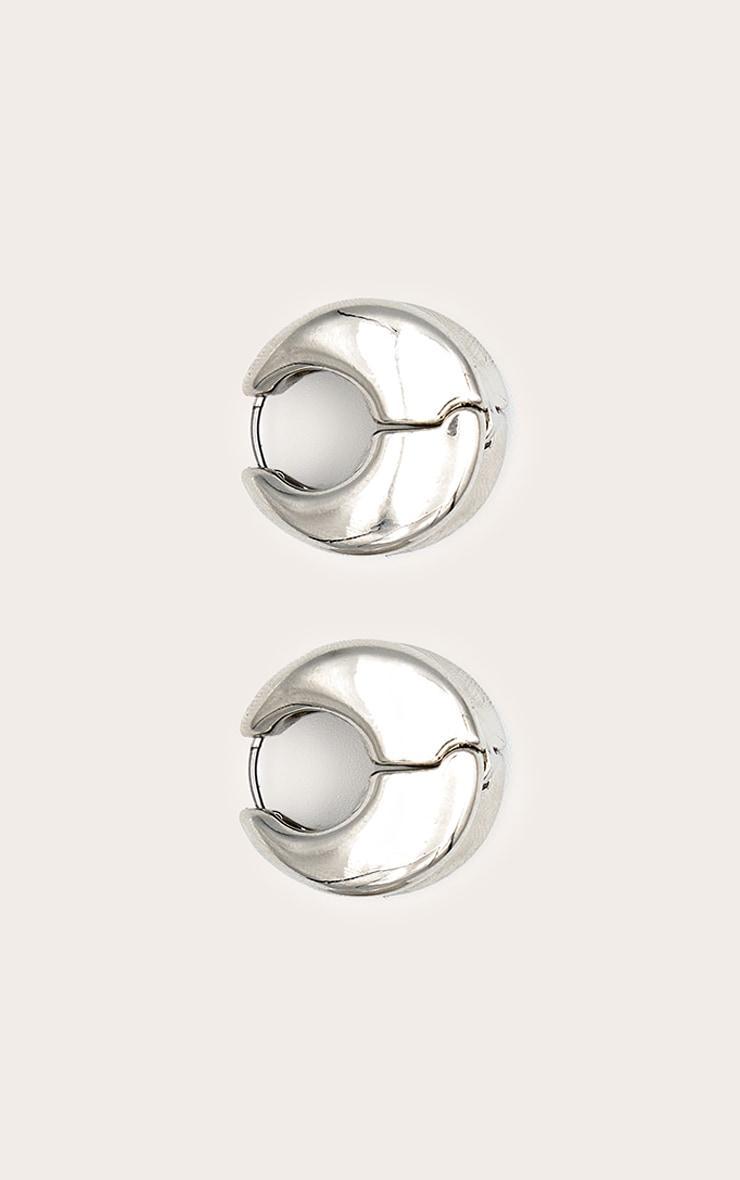 Silver Chunky Clasp Beveled Hoop Earrings Product Image
