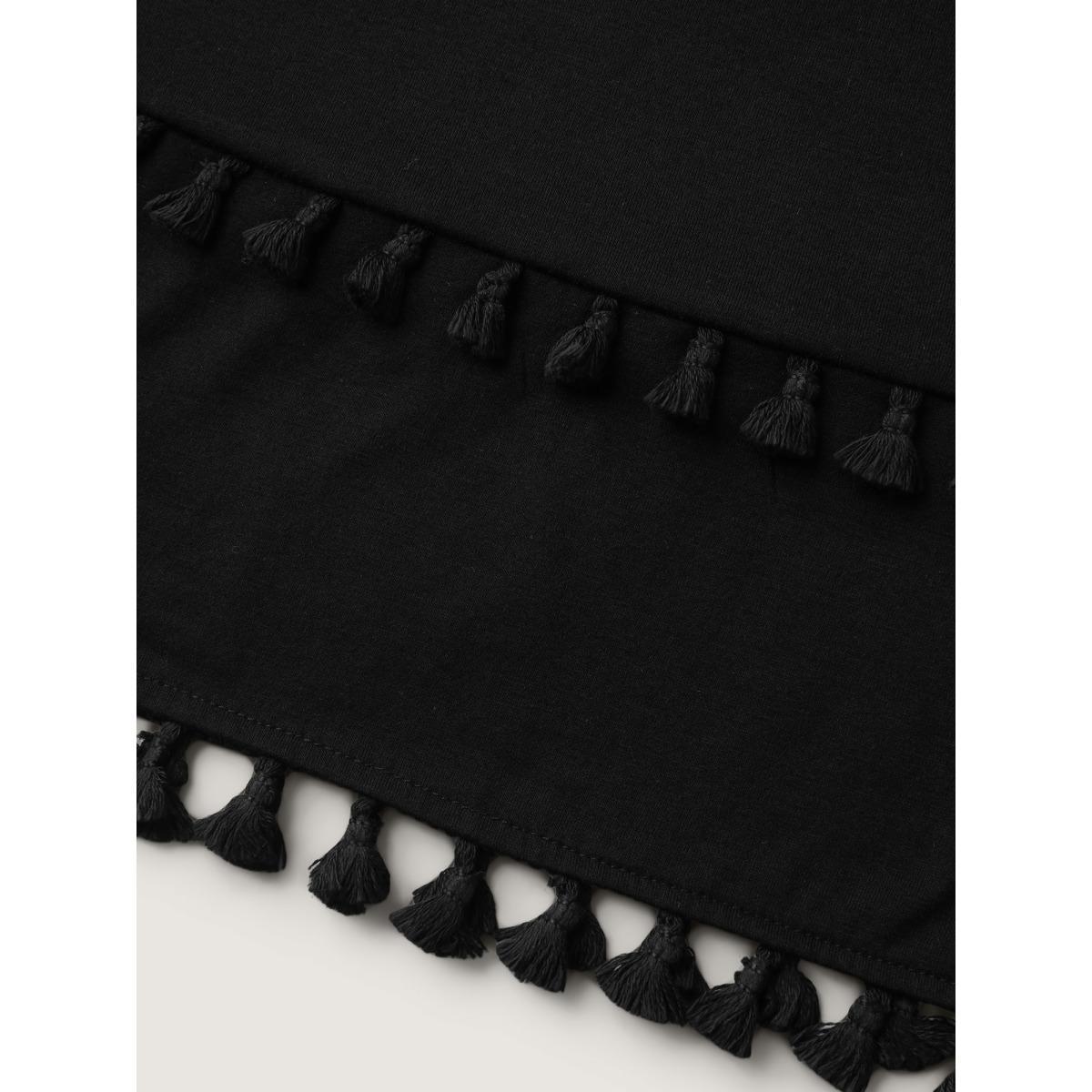 Plus Size A-Line Tassel Hem Plain Tank Top Women Black Tassels Round Neck Everyday-Casual Tank Tops Camis BloomChic 18-20/2X Product Image