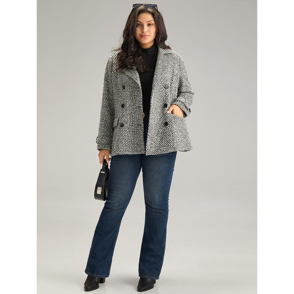 Plus Size Tweed Lapel Collar Button Up Pocket Coat Women Black Elegant Texture Ladies Everyday Winter Coats BloomChic 22-24/3X Product Image