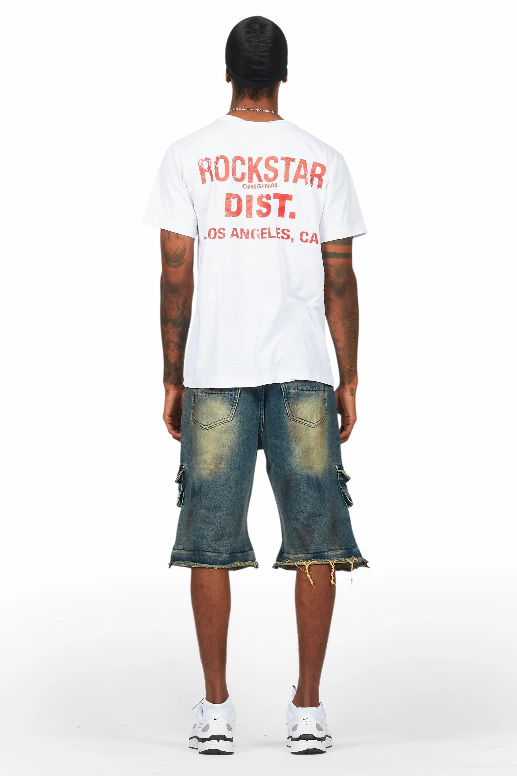 Lake White/Dark Blue T-Shirt/Denim Short Set Male Product Image