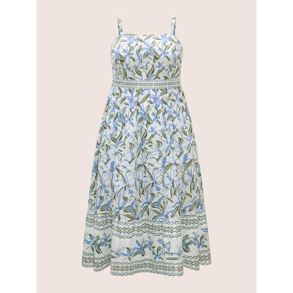 Plus Size Floral Elastic Waist Pocket Maxi Dress White Women Resort Belted Square Neck Sleeveless Curvy BloomChic 26/4X Product Image