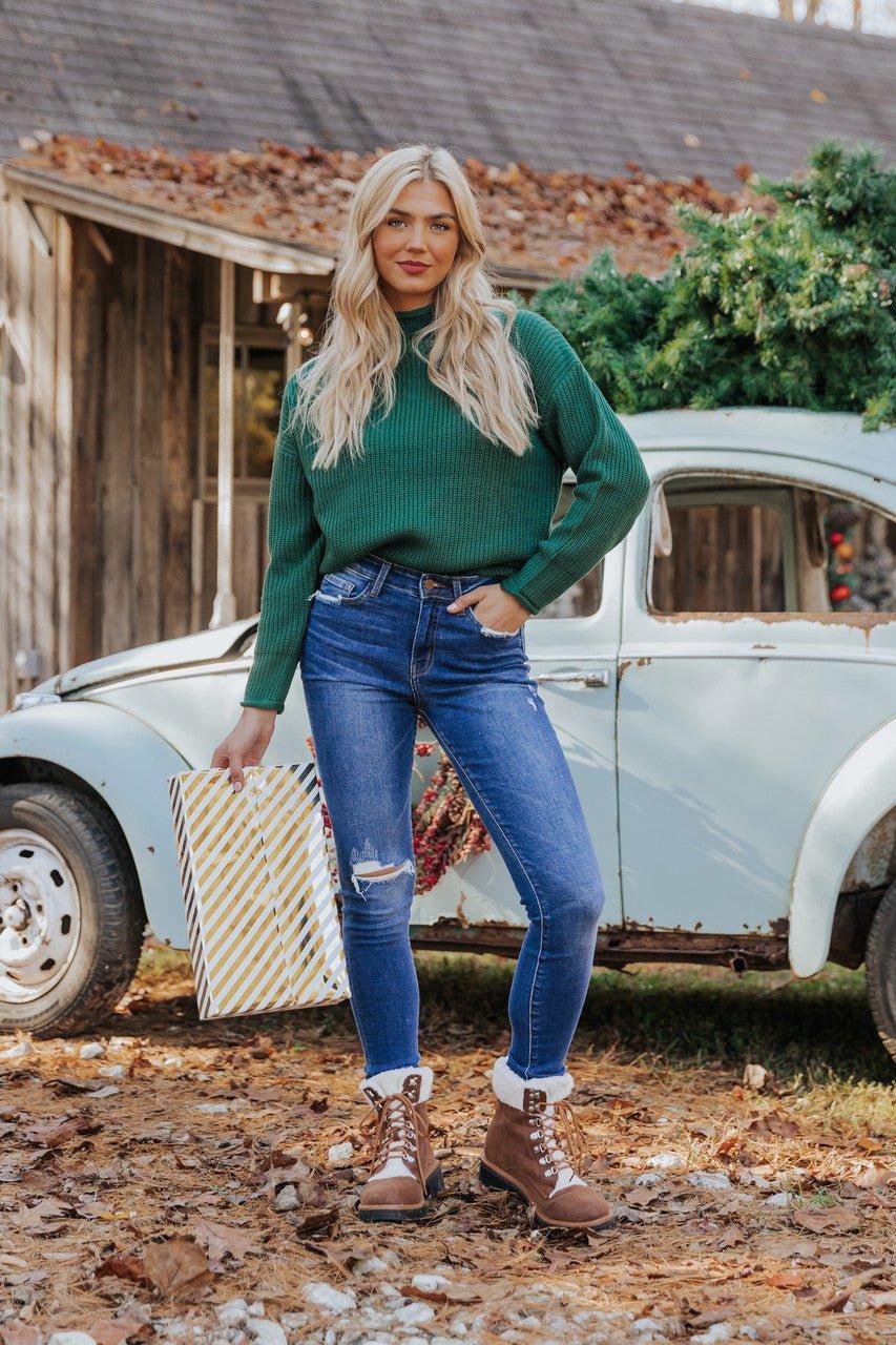Winter Wonderland Green Mock Neck Sweater-FINAL SALE Female Product Image