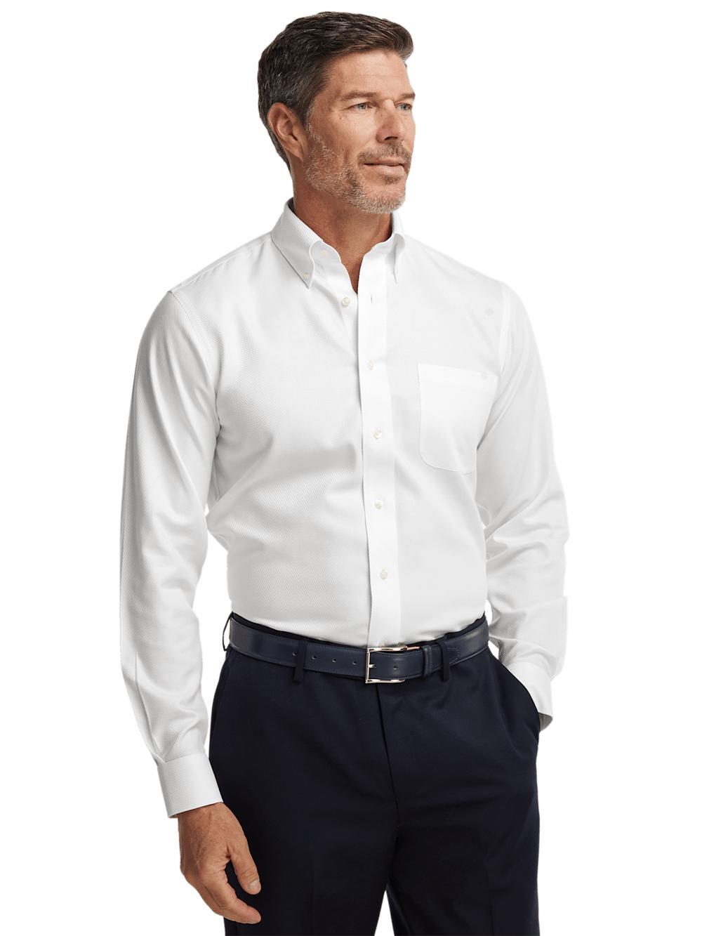 Non-Iron Cotton Twill Button Down Collar Dress Shirt - White Product Image