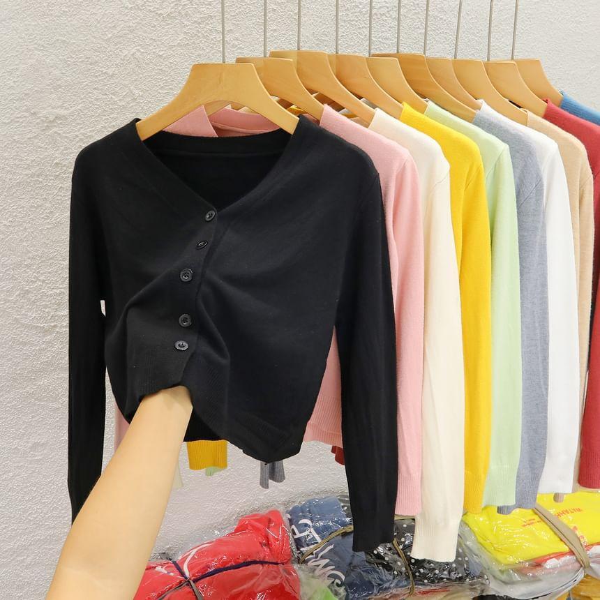 V-Neck Plain Cardigan Product Image