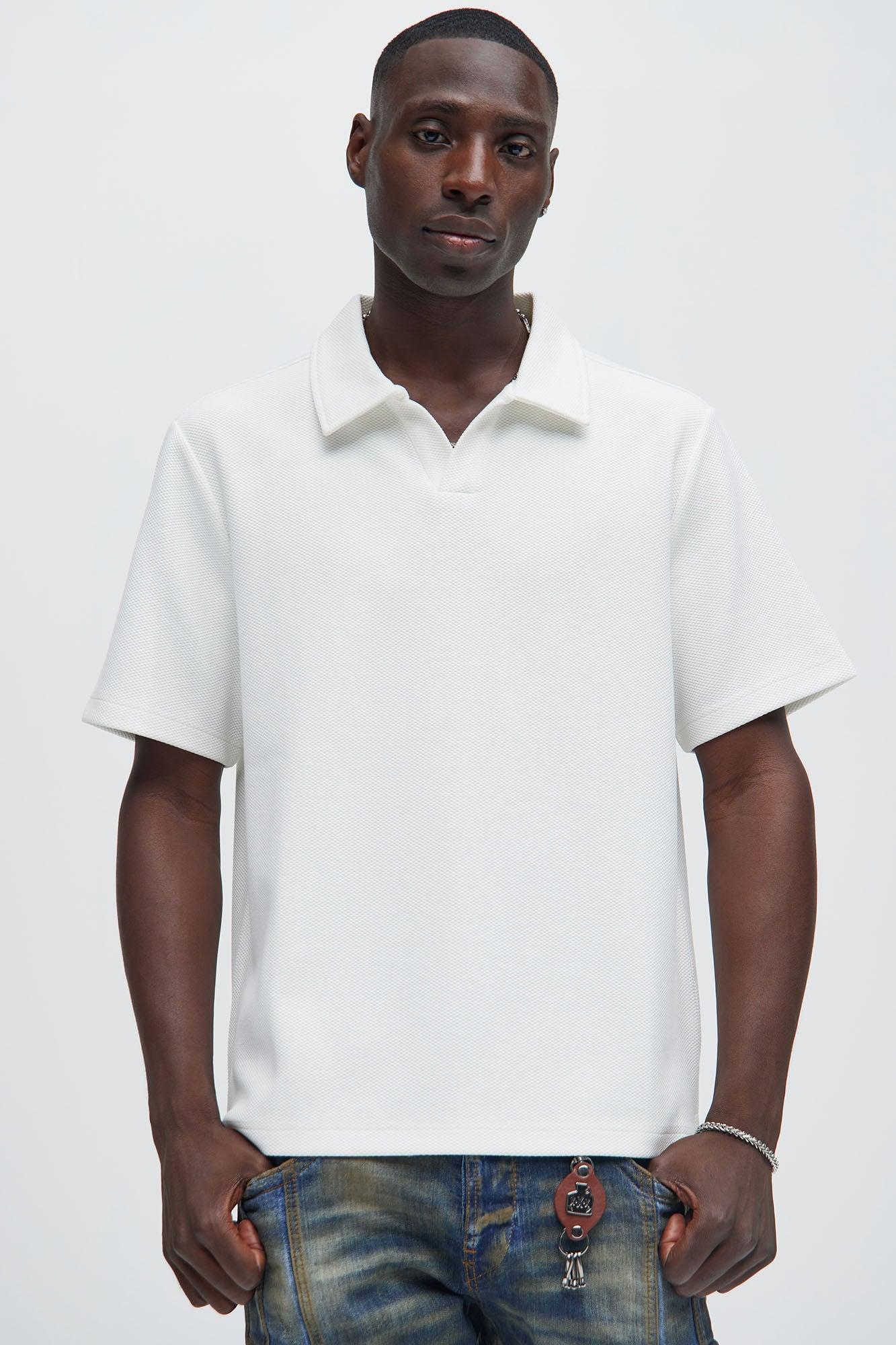Kamryn Textured Short Sleeve Polo - Off White Product Image