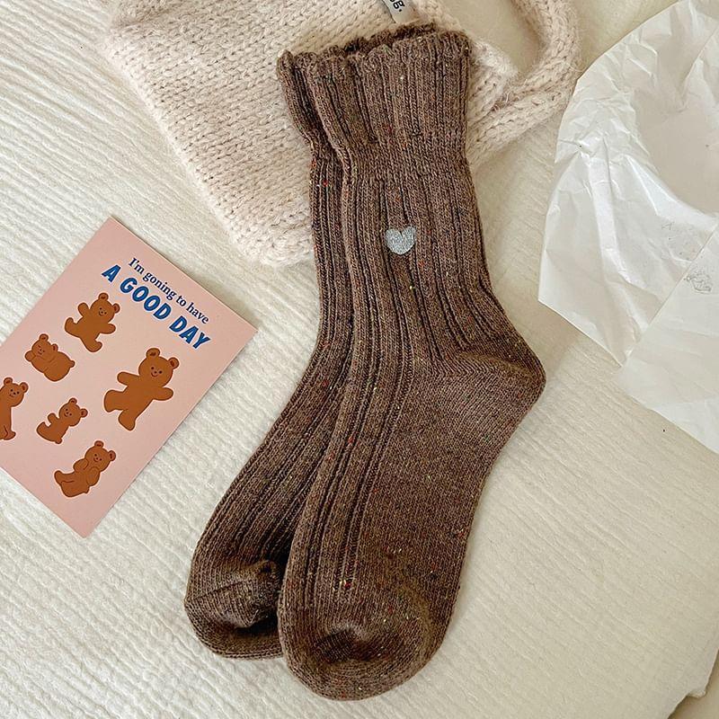 Heart Embroidered Ribbed Socks / Set Product Image