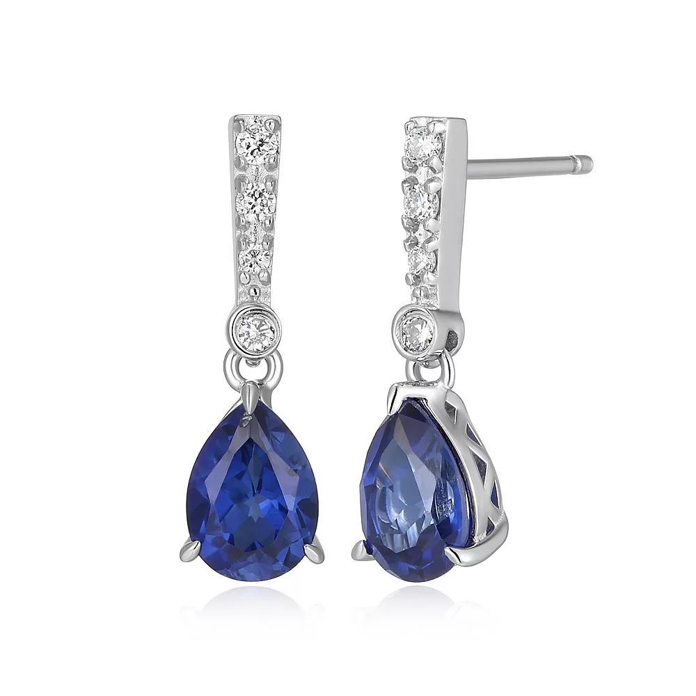 Sterling Silver Lab-Created Sapphire & 1/10 Carat T.W. Lab-Grown Diamond Dangle Earrings, Women's Product Image