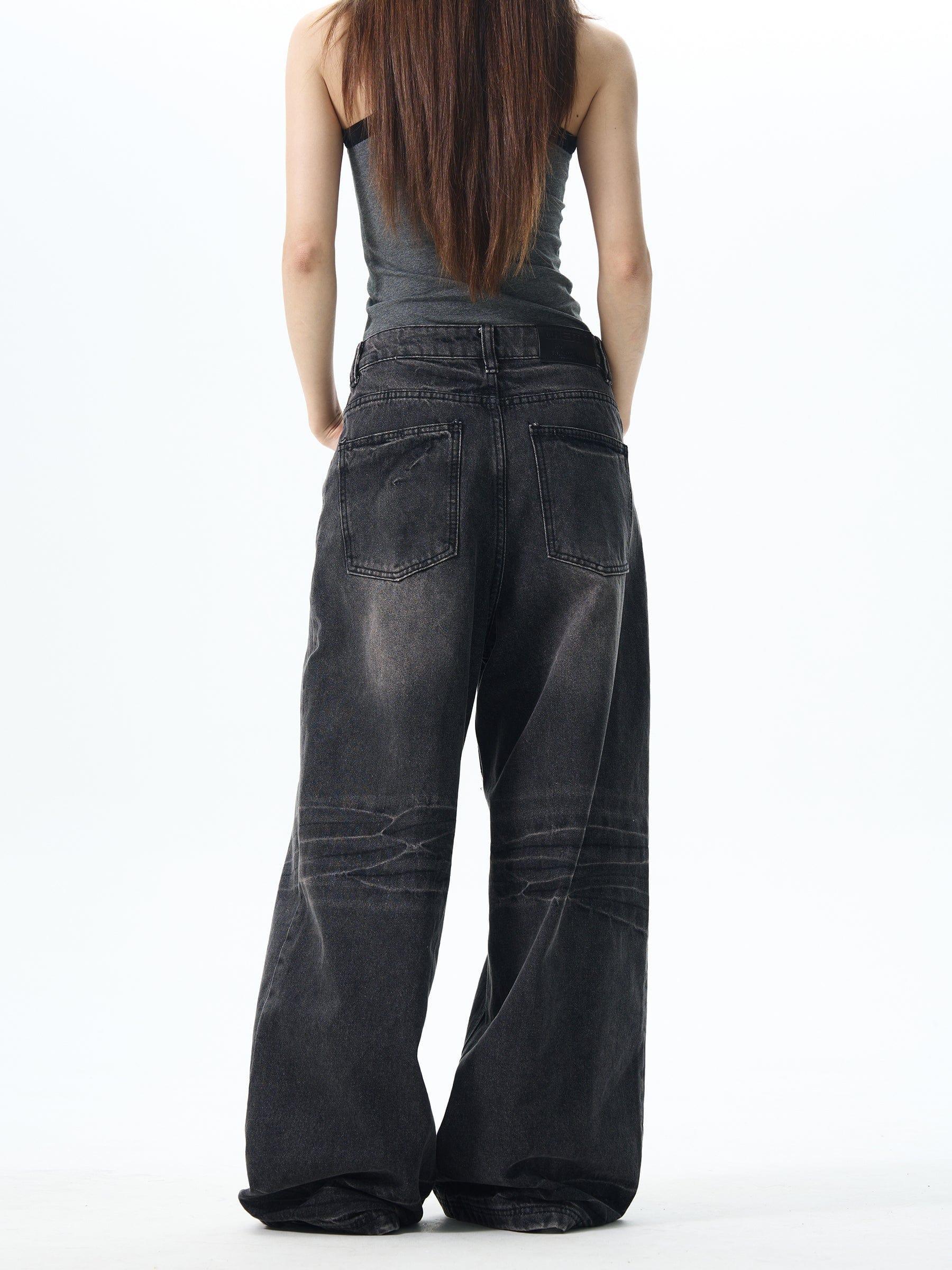 RT No. 12639 WASHED BLACK BAGGY STRAIGHT JEANS Product Image
