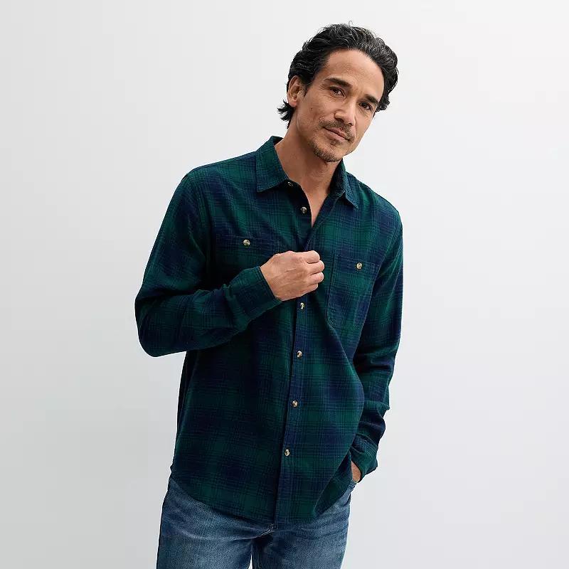 Men's Sonoma Goods For Life® Supersoft Flannel Button-Down Shirt, Size: Small, Light Blue Plaid Product Image