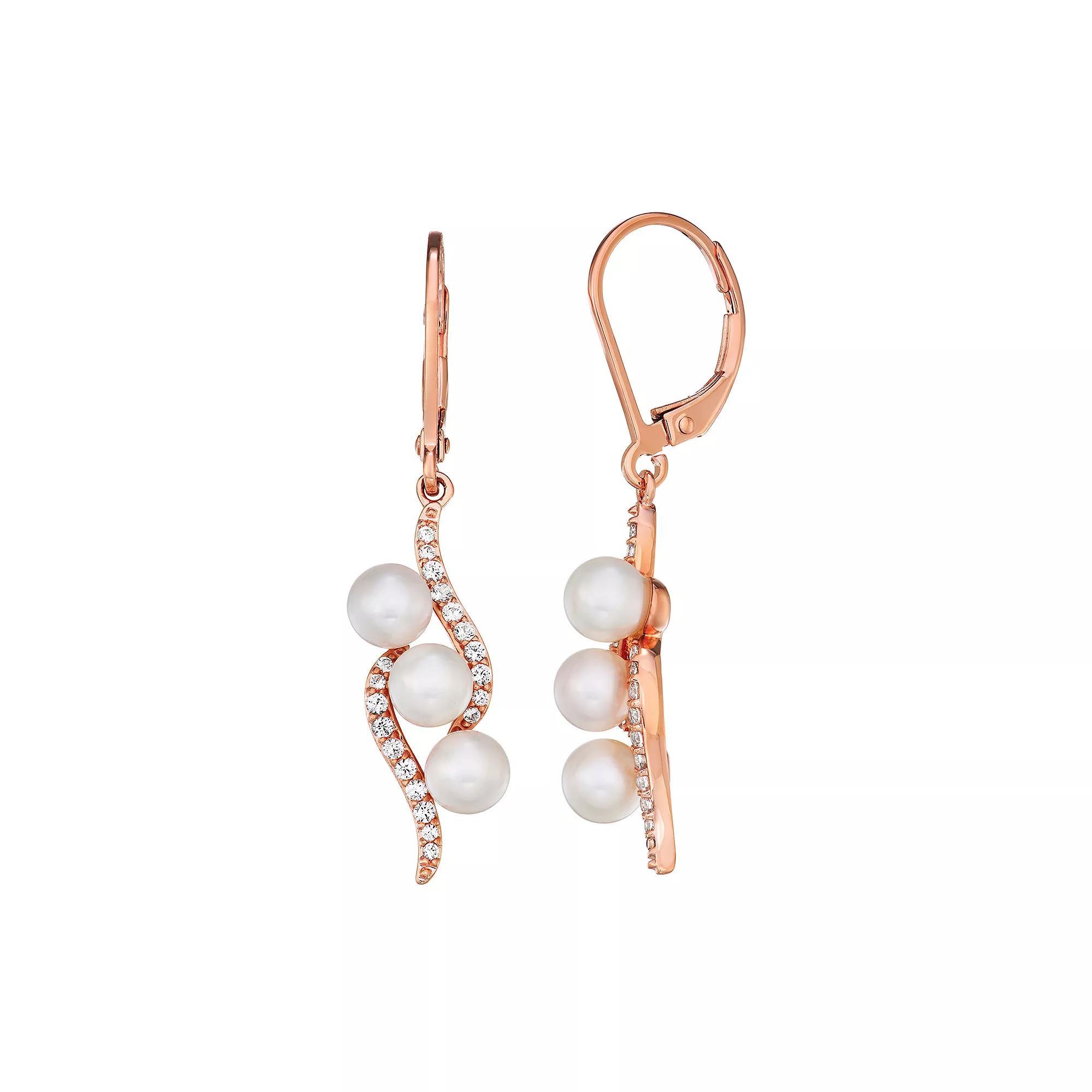 14k Rose Gold Over Silver Freshwater Cultured Pearl & Lab-Created White Sapphire Drop Earrings, Women's, Pink Tone Product Image