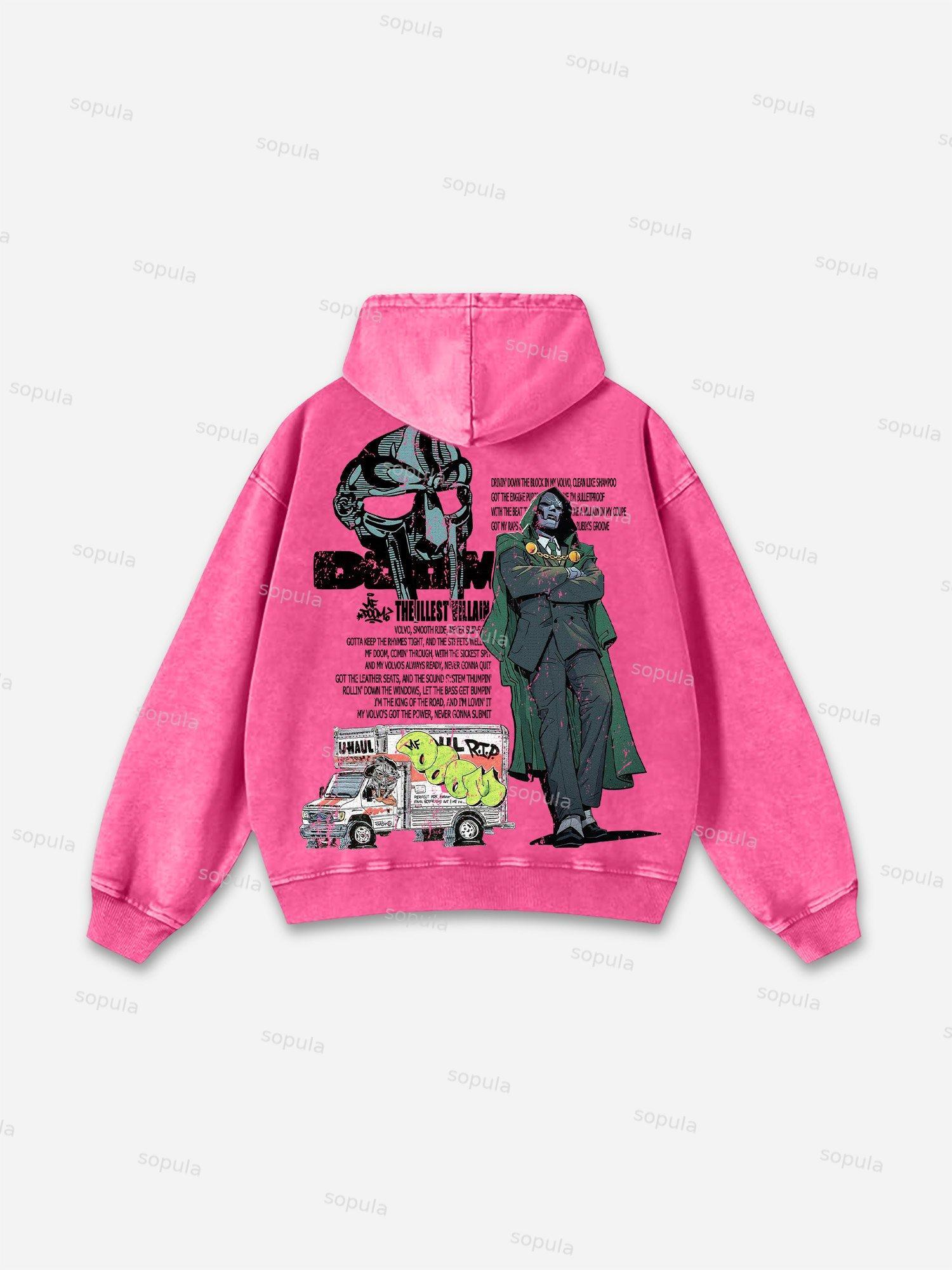 Sopula Vintage The Illest Villain Mf Doom Graphic Print Washed Hoodie Product Image
