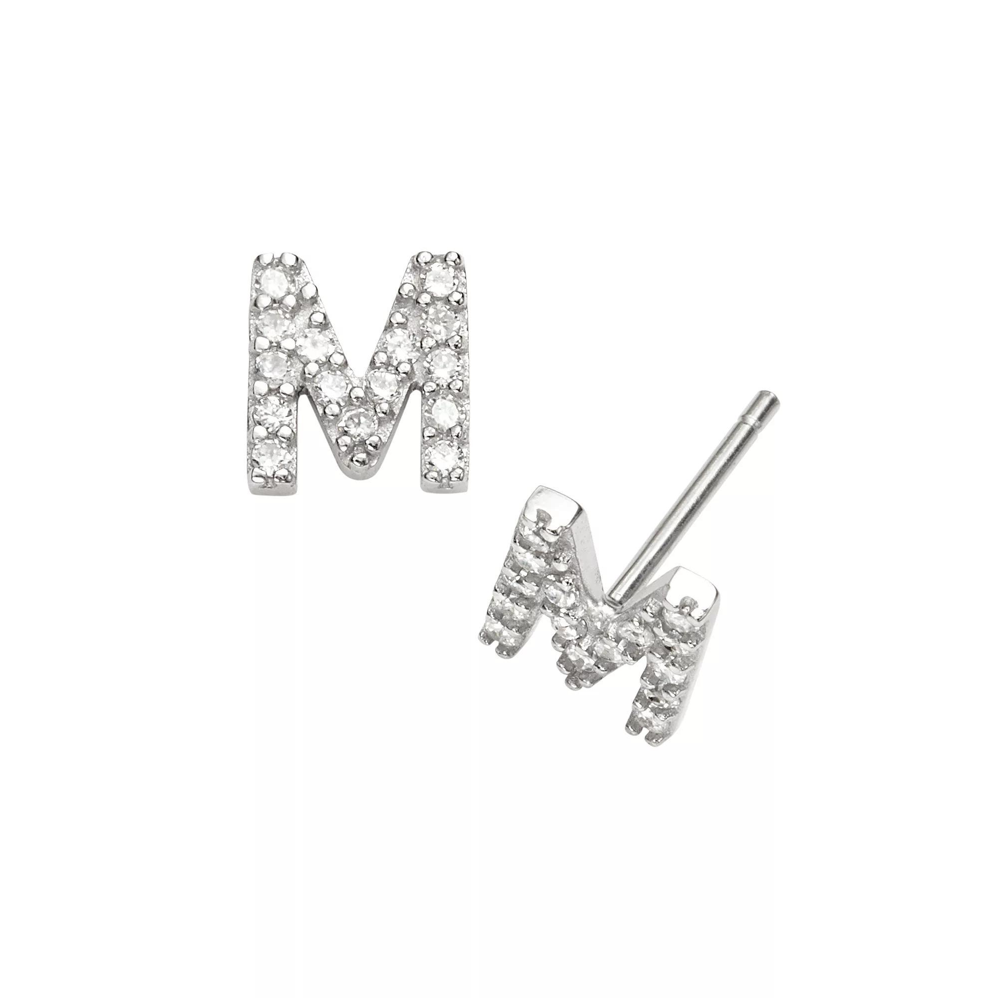 Sophie Miller Sterling Silver Cubic Zirconia Initial Stud Earrings, Womens Product Image