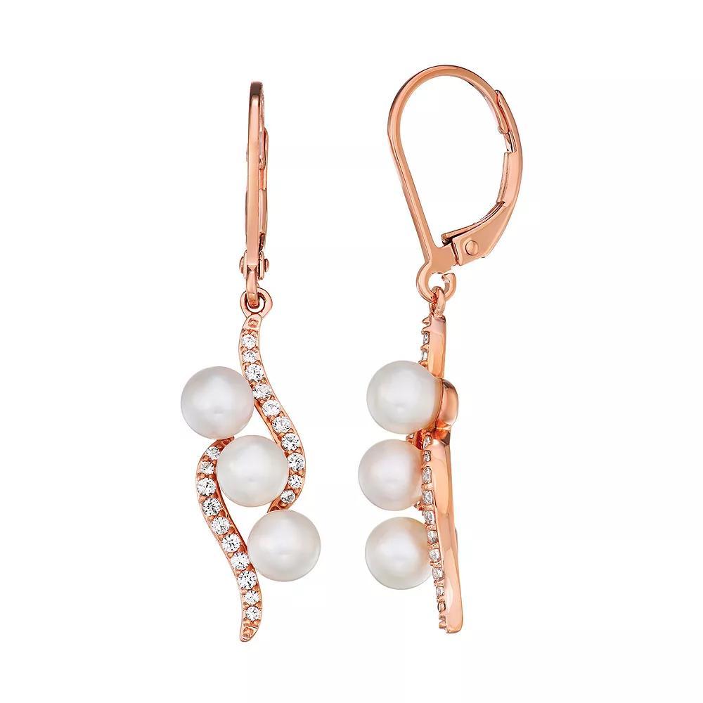 14k Rose Gold Over Silver Freshwater Cultured Pearl & Lab-Created White Sapphire Drop Earrings, Women's, Pink Tone Product Image