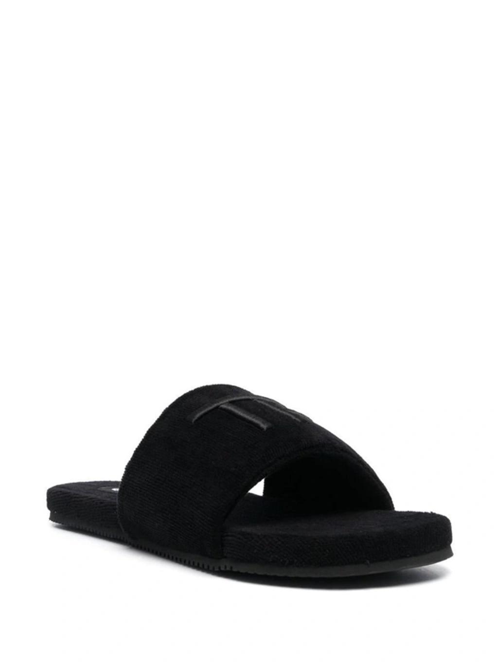 TOM FORD Velvet Effect Slippers Embroidered Logo Shoes In Black Product Image