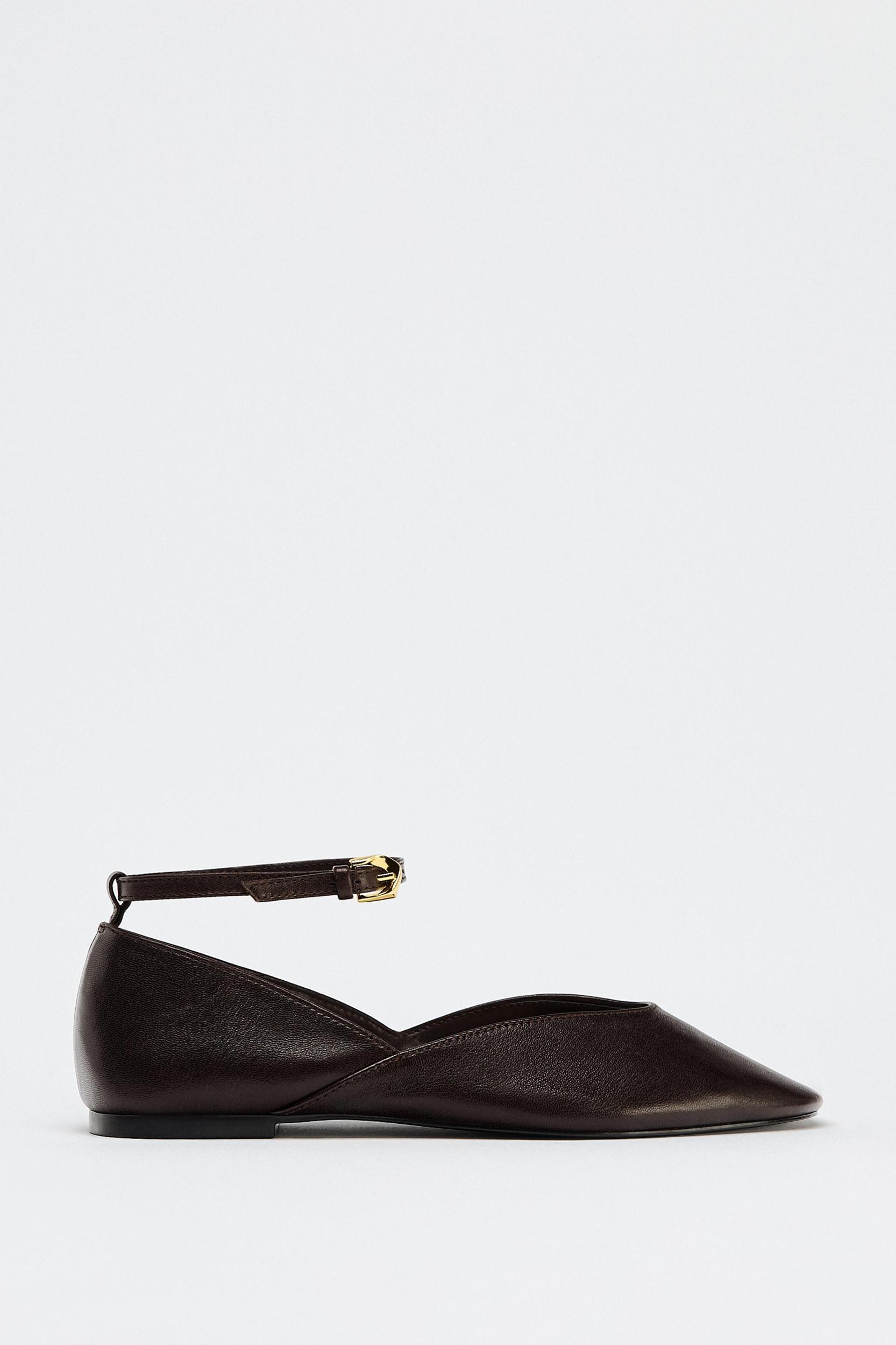 LEATHER ANKLE STRAP BALLET FLATS Product Image