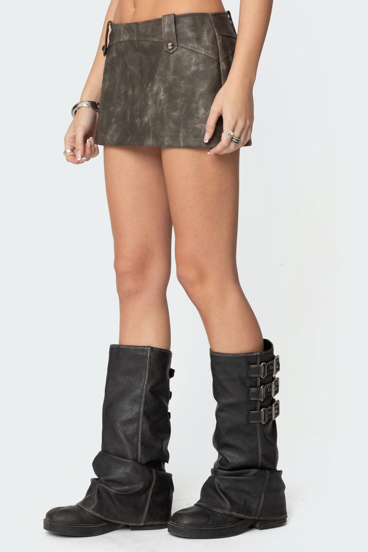 Bar Washed Faux Leather Mini Skort Product Image