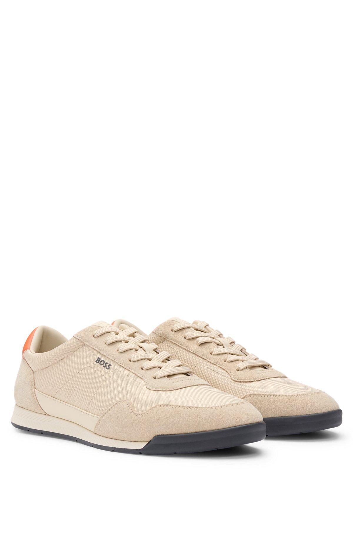 Mixed-material lace-up trainers with suede trims Product Image