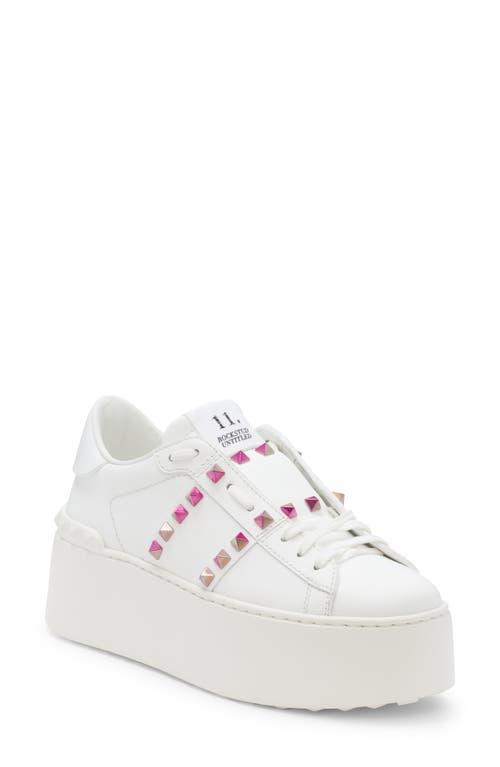 Womens Flatform Rockstud Untitled Calfskin Sneakers with Multicolored Studs Product Image