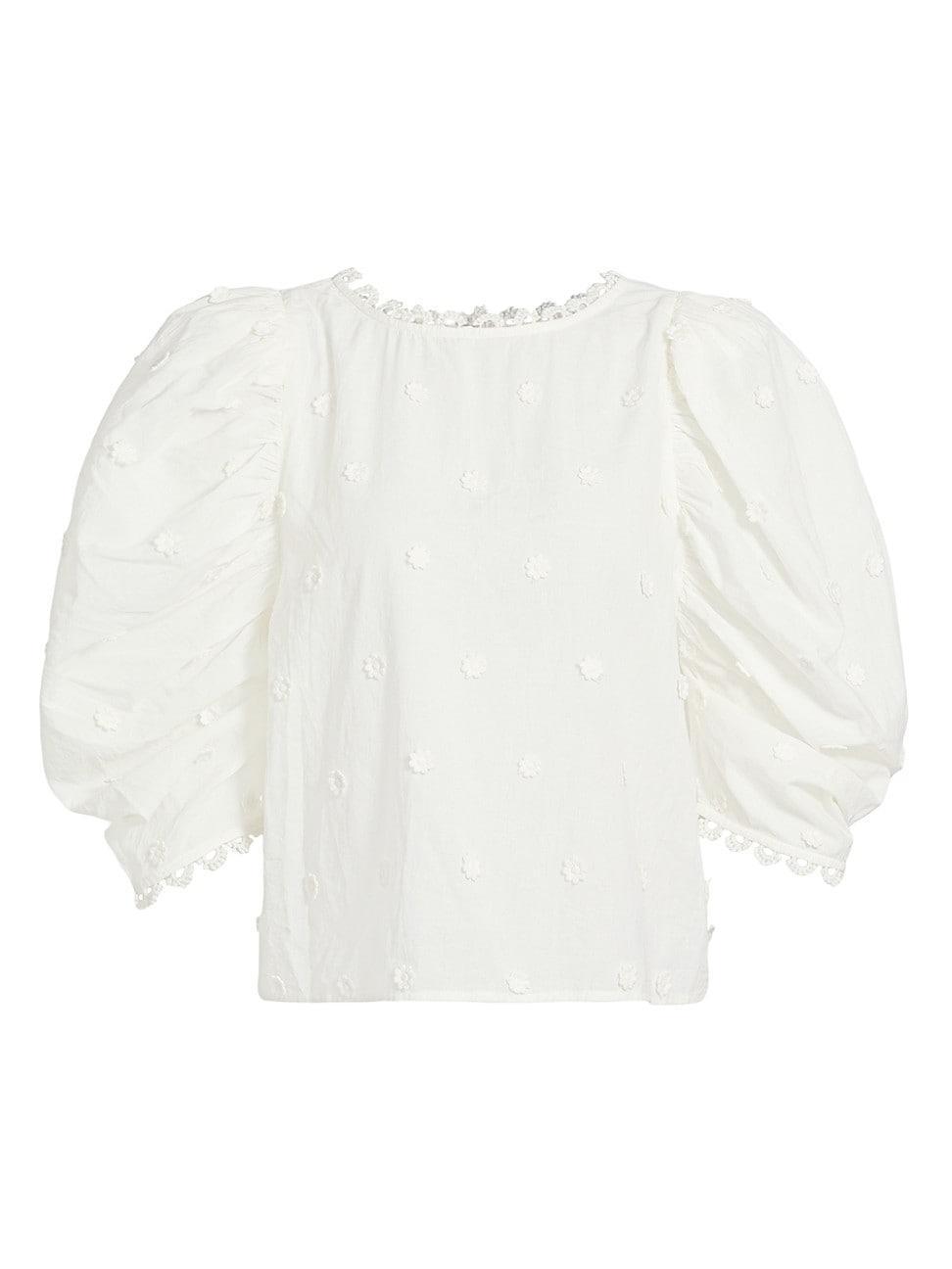 Womens Puff-Sleeve 3D Flowers Blouse Product Image