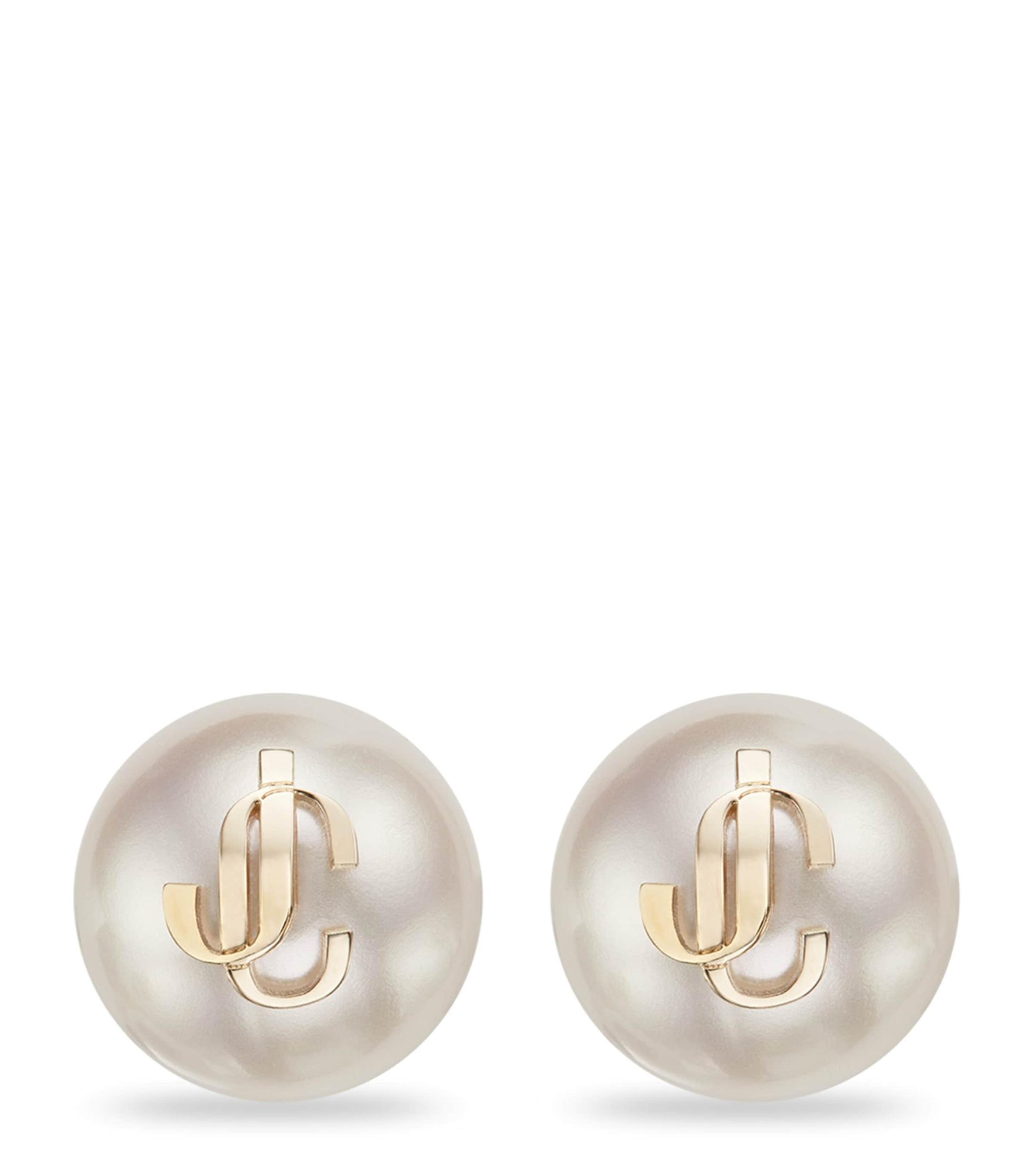 JIMMY CHOO Gold-finish Metal Jc Pearl Stud Earrings Accessories In White Product Image