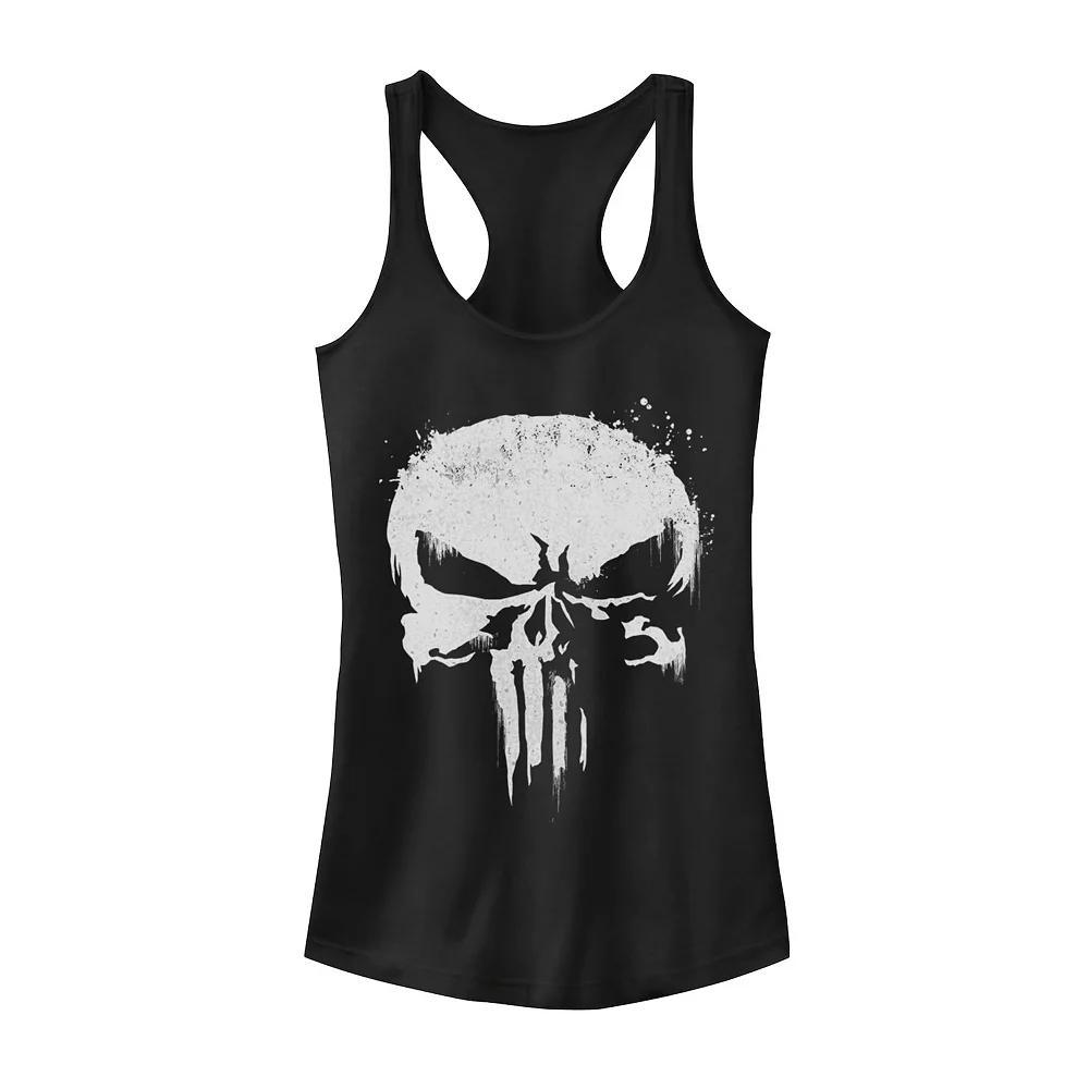 Juniors Marvel Punisher White Paint Splatter Skull Tank Top, Girl's, Size: Small, Black Product Image