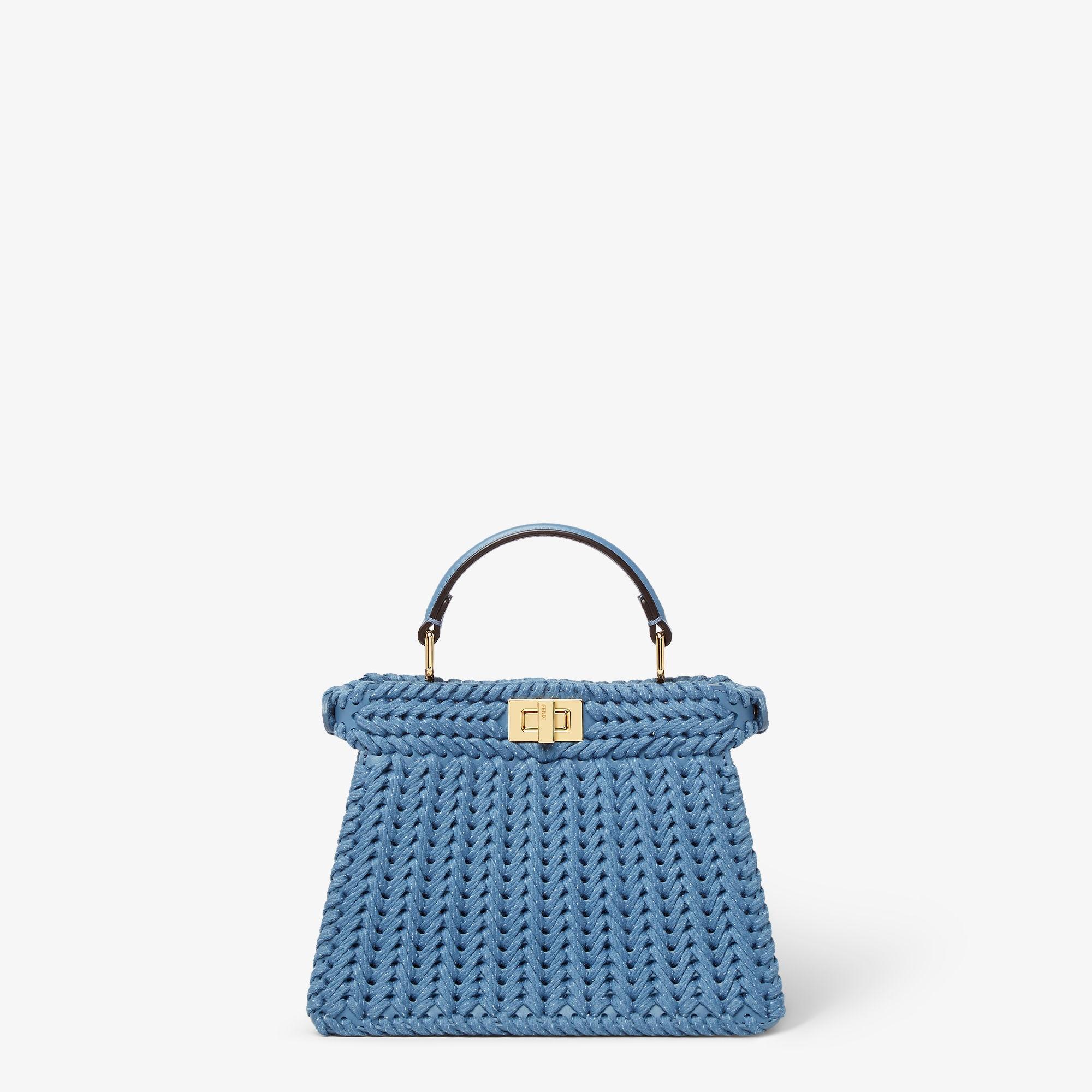 Peekaboo ISeeU PetiteBlue jacquard interlaced leather bag Product Image