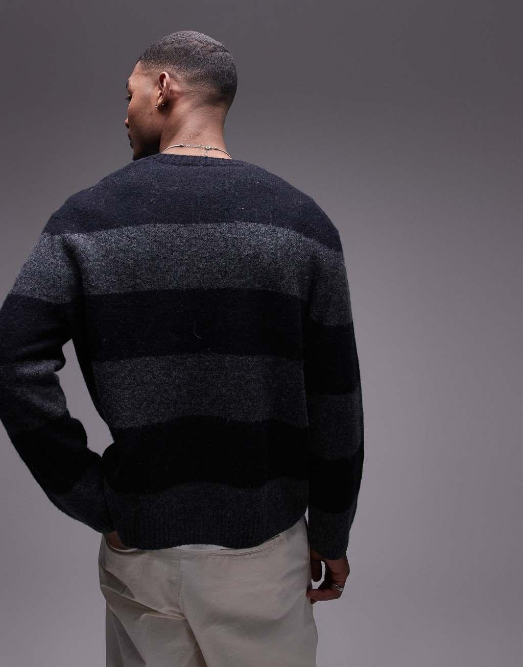 ARKET wool blend sweater in black and charcoal stripes Product Image