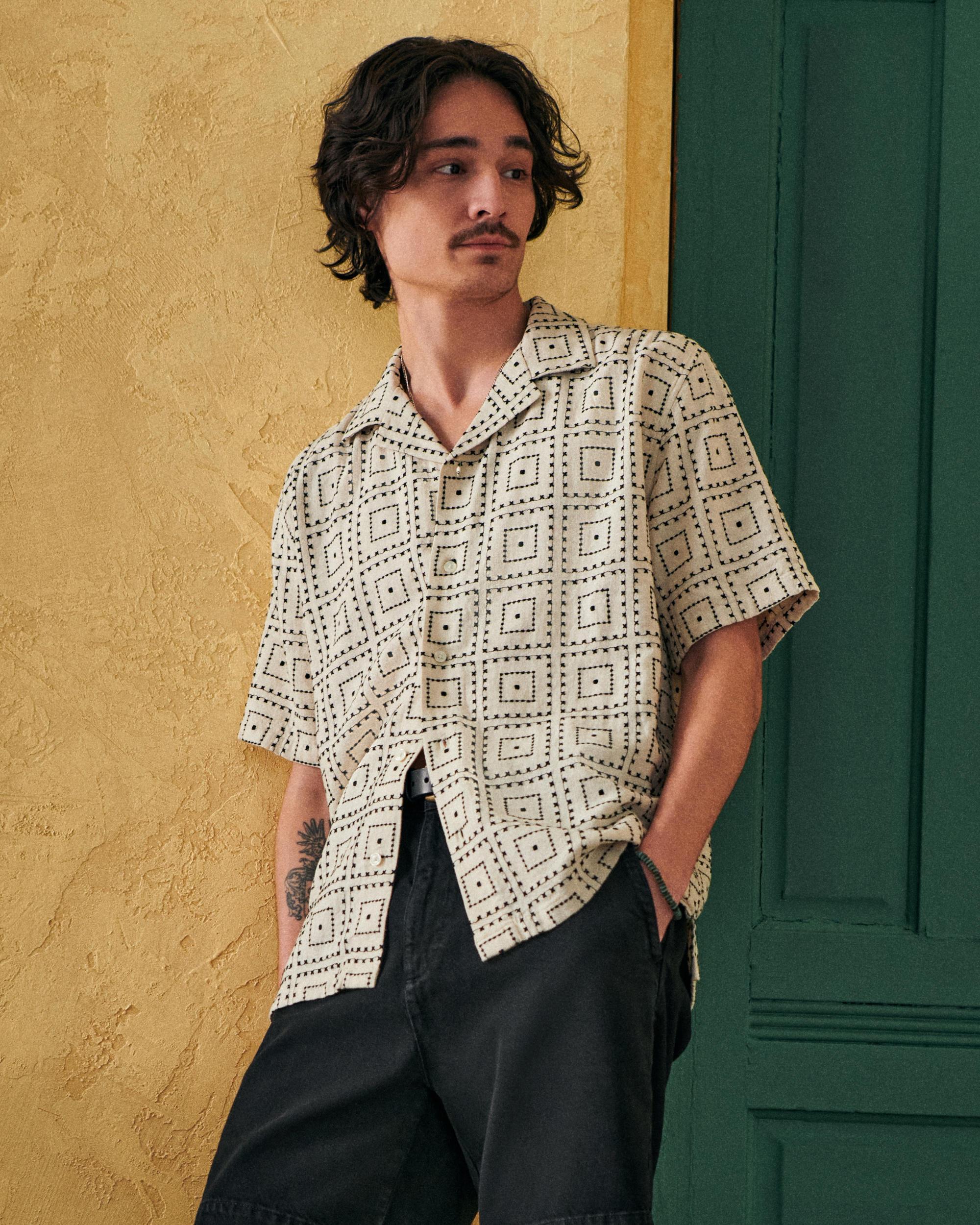 Camp Collar Summer Linen-Blend Embroidered Shirt Product Image