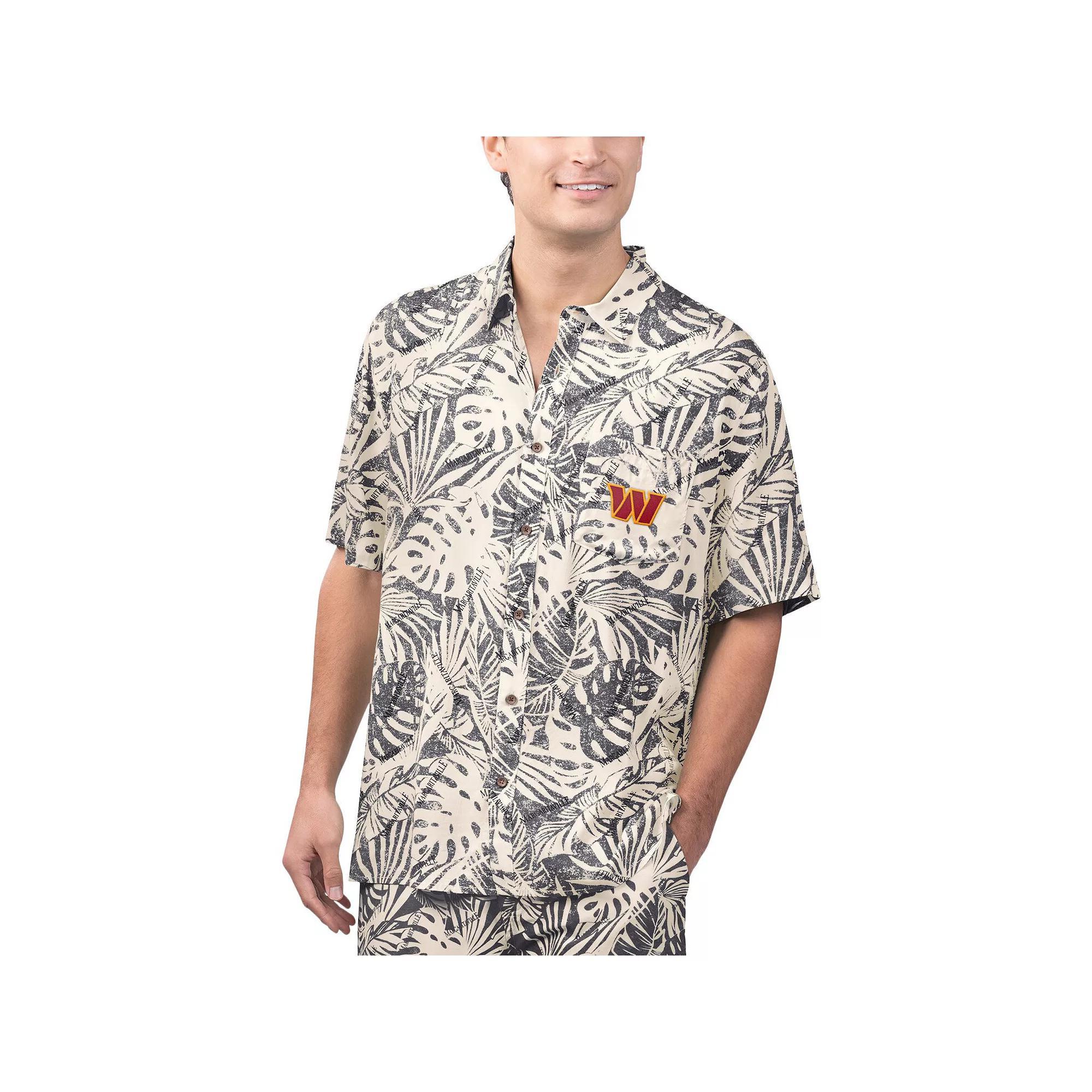 Men's Margaritaville Tan Washington Commanders Sand Washed Monstera Print Party Button-Up Shirt, Size: Large, Wft Team Product Image