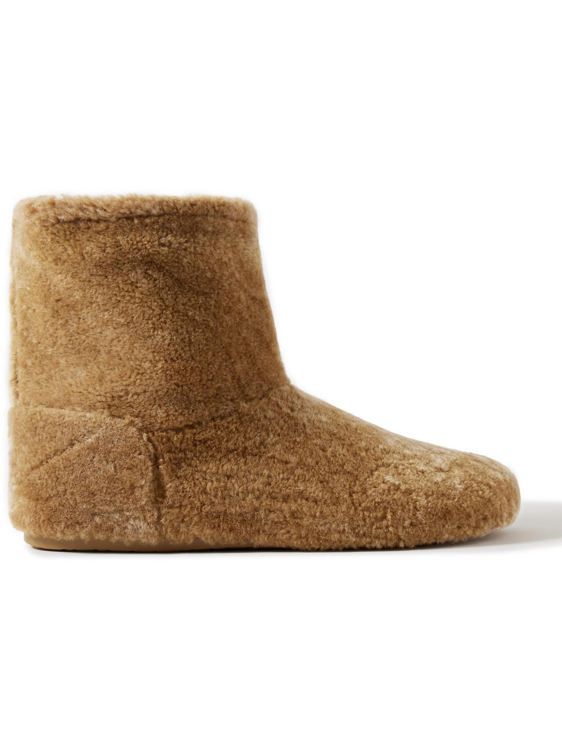 LOEWE Lago Shearling Ankle Boots In Brown Product Image