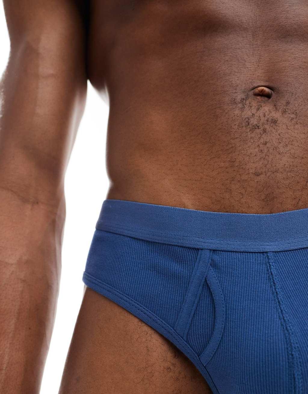 ASOS DESIGN ribbed brief in blue Product Image
