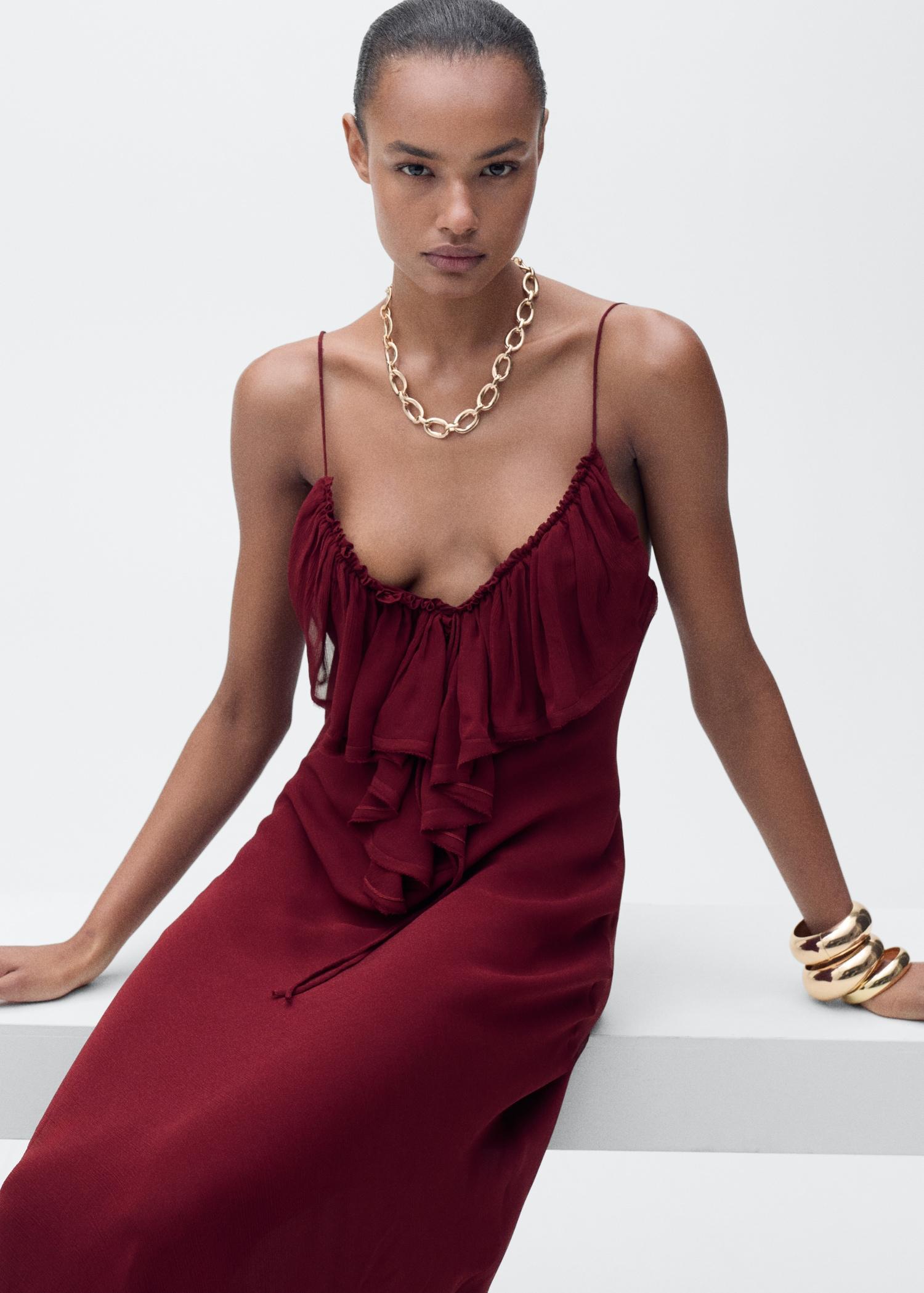 Chiffon dress with ruffle detail - Women | MANGO USA Product Image
