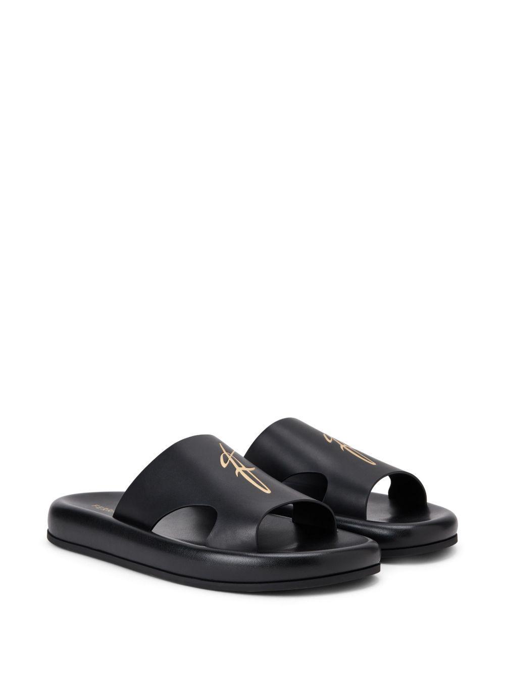 logo-embossed leather slides Product Image