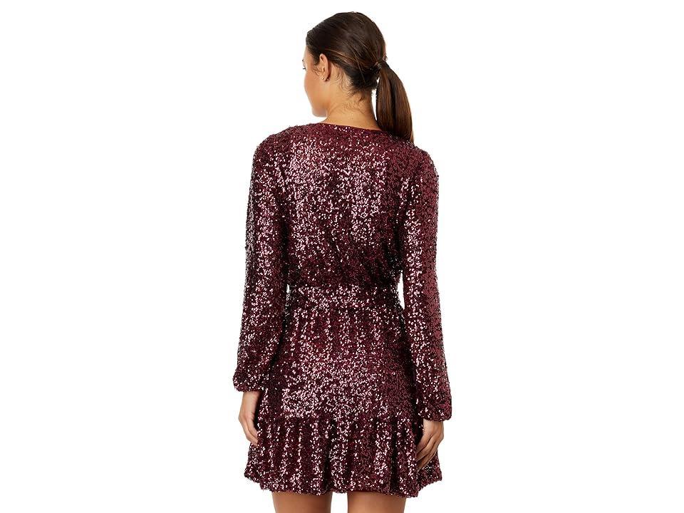 Betsy & Adam Short Sequins with Belt Tie (Sangria) Women's Dress Product Image