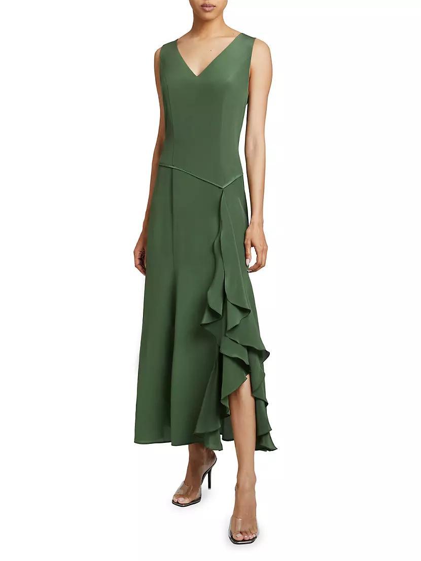 Ruffle Silk Crêpe De Chine Midi-Dress Product Image