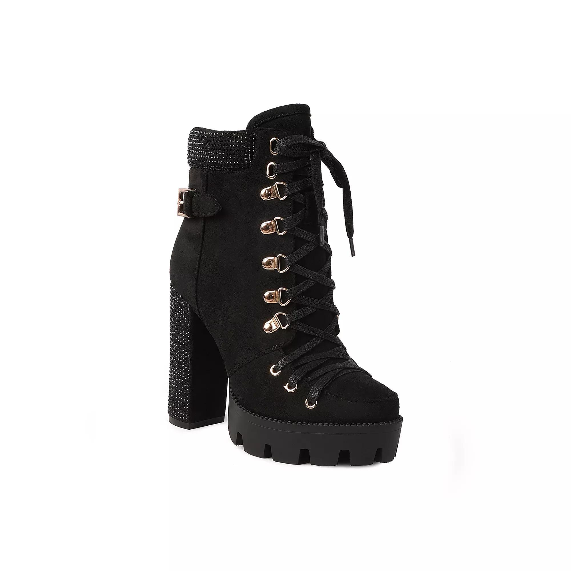 London Rag Birch Diamante Women's Platform Ankle Boots, Size: 6, Black Product Image
