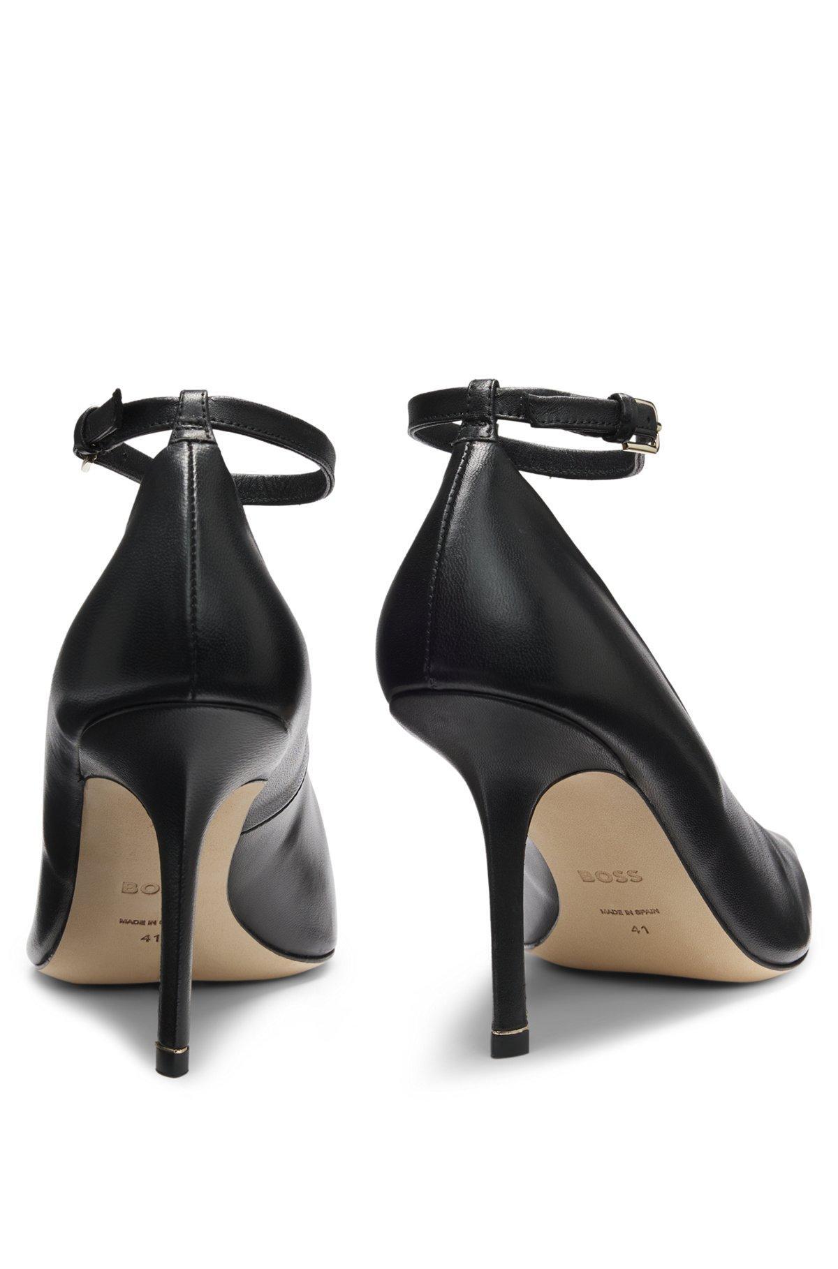 BOSS - Nappa-leather pumps with ankle strap - Black Product Image