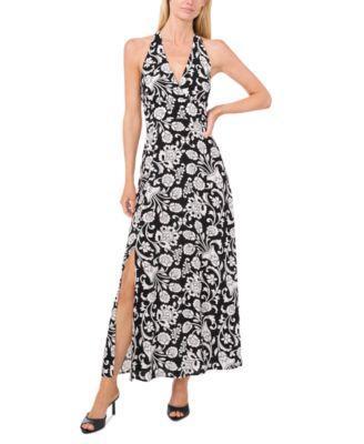 CeCe Womens Halter-Neck Leg-Slit Sleeveless Maxi Dress Product Image