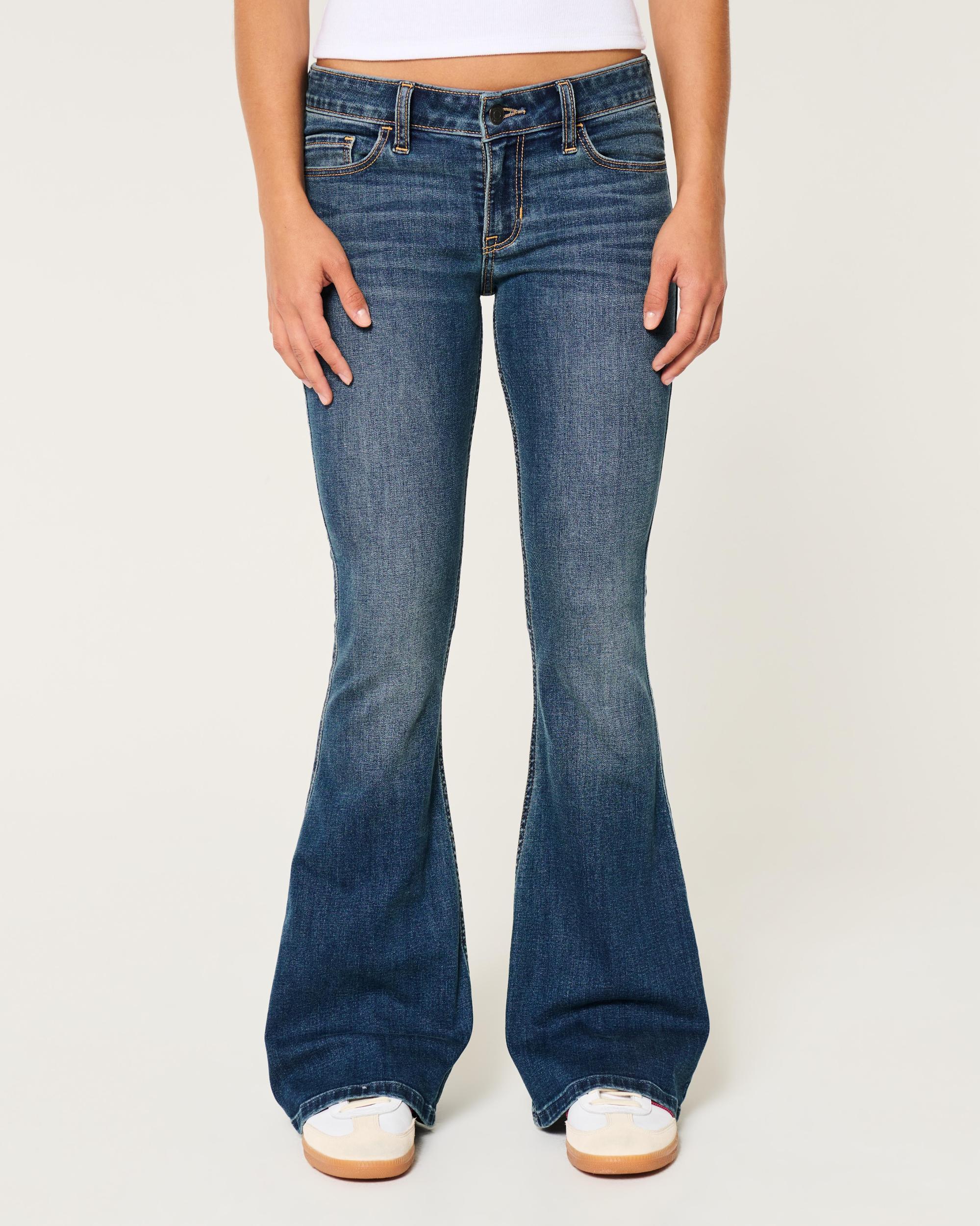 Low-Rise Dark Wash Flare Jeans Product Image