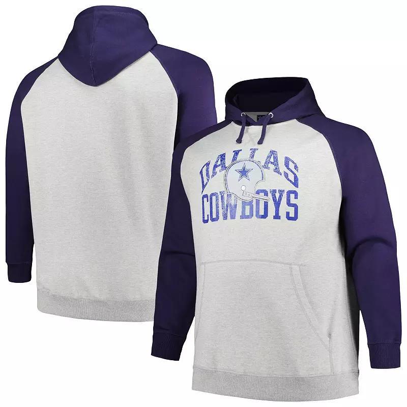 Mens Profile Heather Gray/Navy Dallas Cowboys Big & Tall Favorite Arch Throwback Raglan Pullover Hoodie Product Image