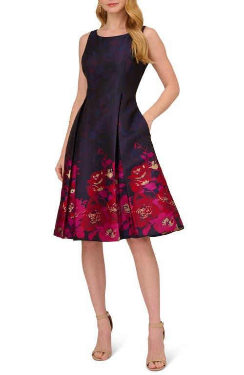 Adrianna Papell Border Jacquard Dress (Navy/Pink ) Women's Dress Product Image