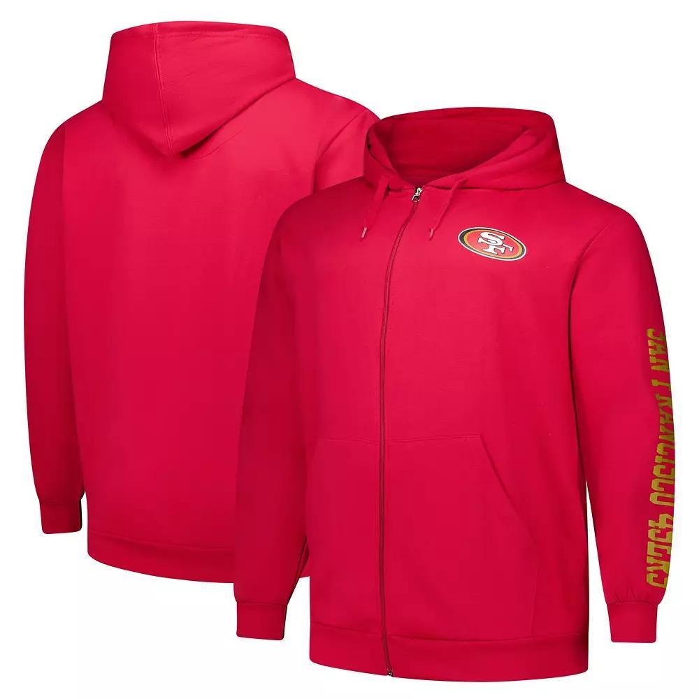 Men's Fanatics  Scarlet San Francisco 49ers Big & Tall Sleeve Hit Full-Zip Hoodie, Size: 4XLT, Red Product Image