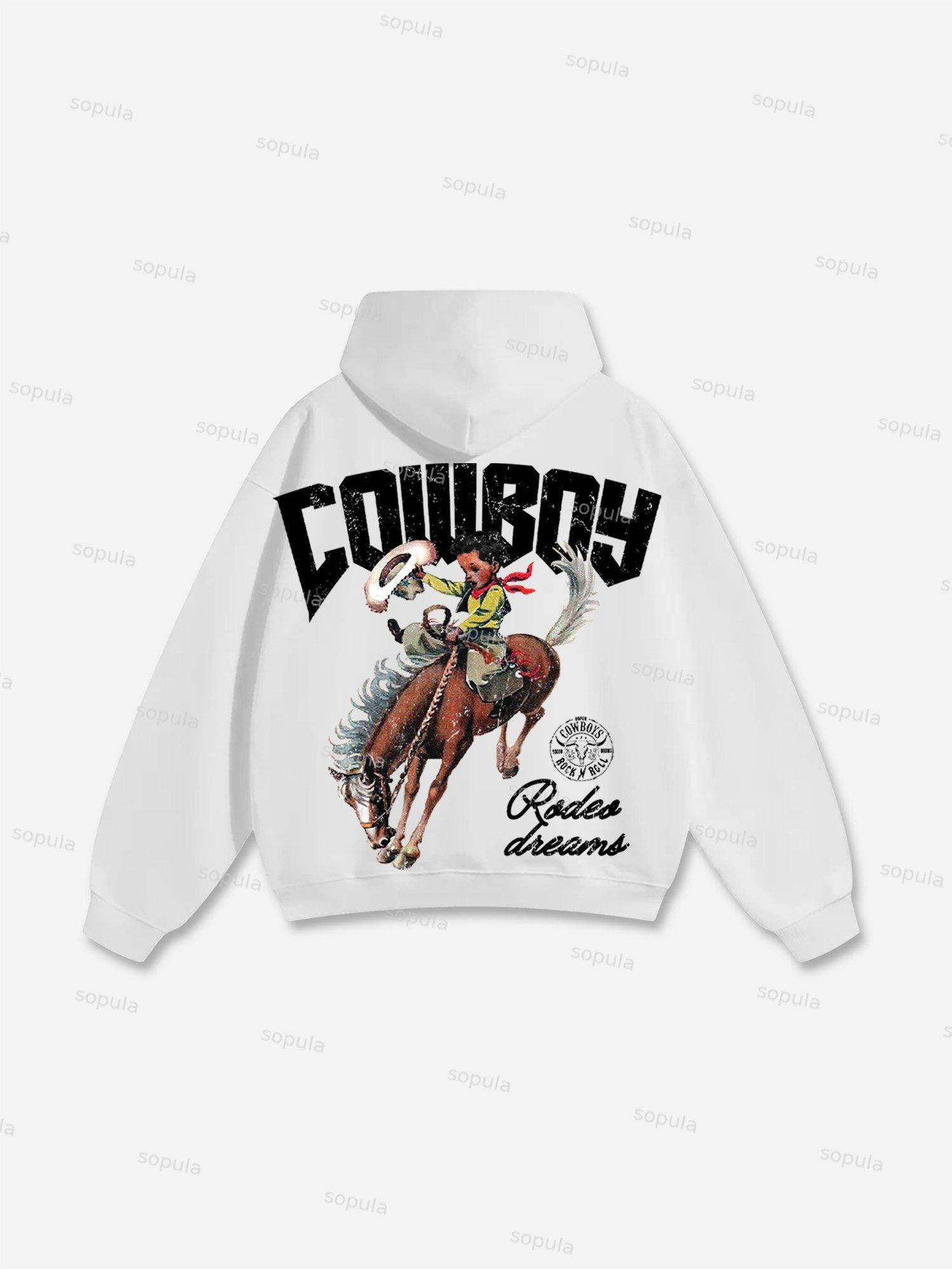Cowboy Rodeo Dreams Print Cotton Hoodie Product Image