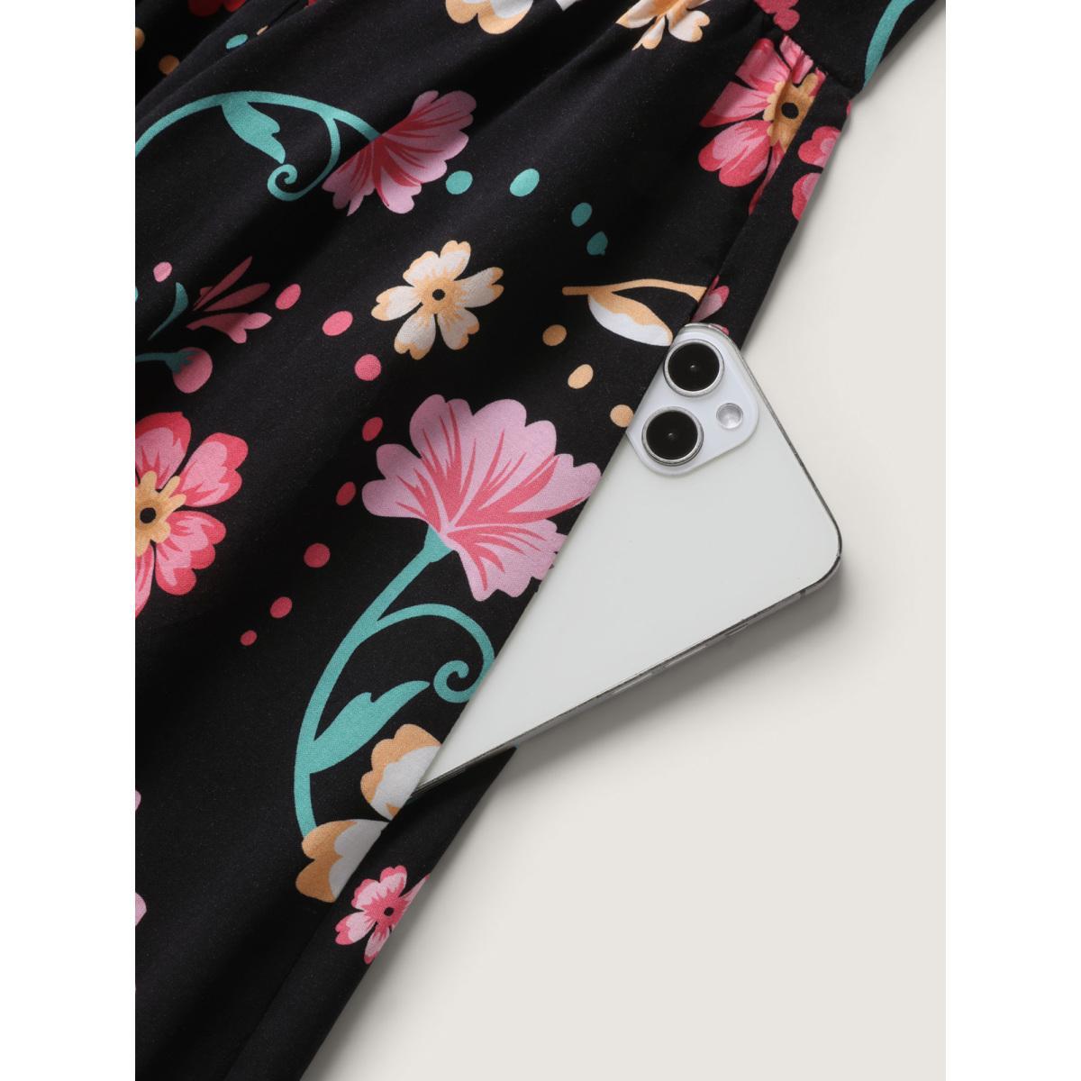 Plus Size Rayon Floral Shirred Off-Shoulder Midi Dress Black Women One-shoulder neck Short sleeve Curvy BloomChic 18-20/2X Product Image