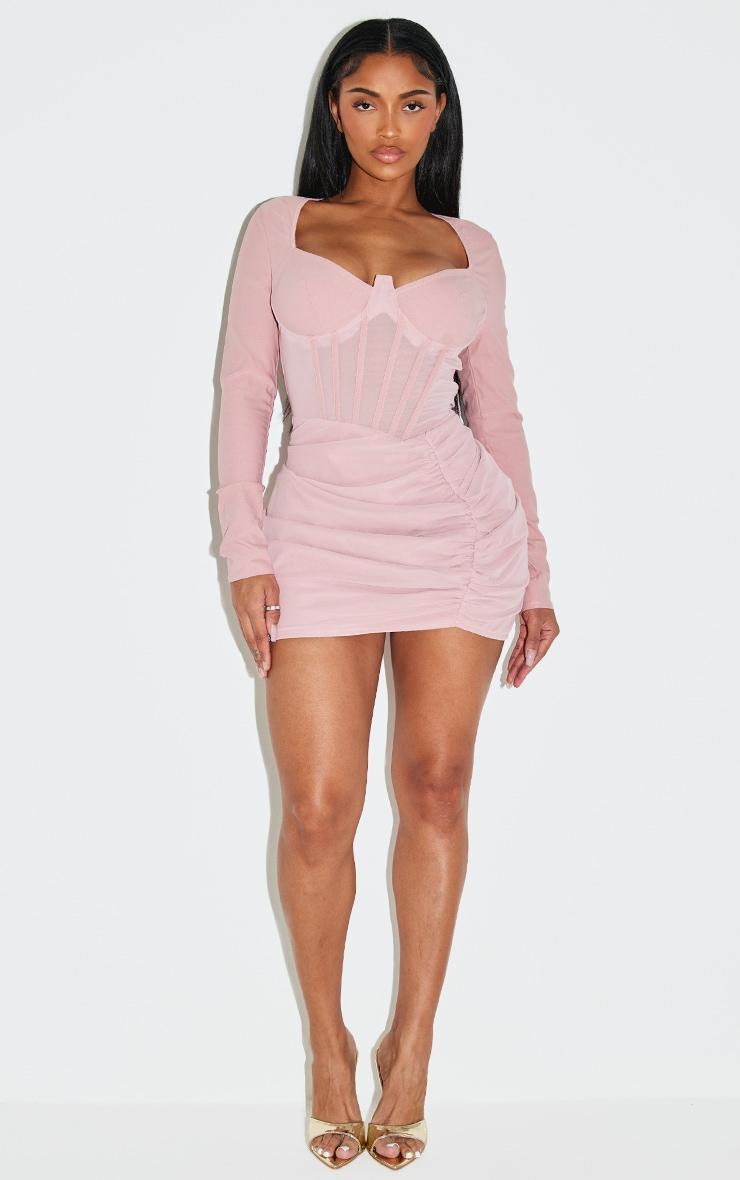 Shape Rose Mesh Insert Corseted Ruched Side Mini Dress Product Image