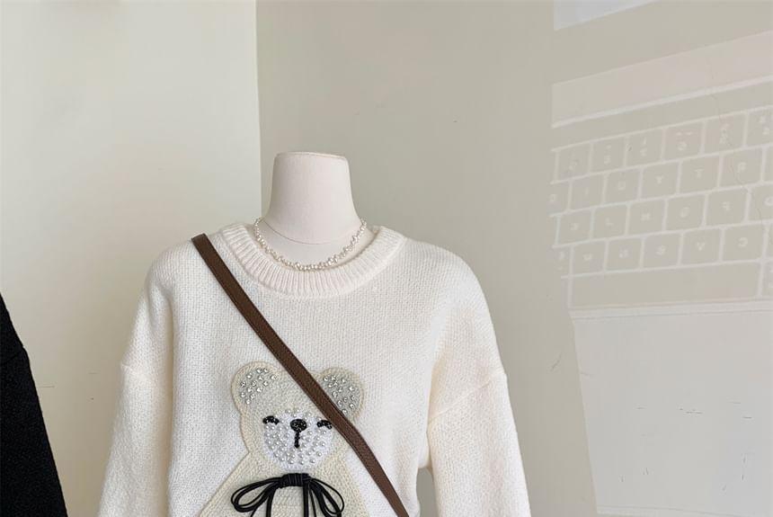Crewneck Bear Applique Sweater Product Image