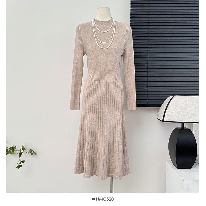 Mock-Neck Ribbed Midi Dress Product Image