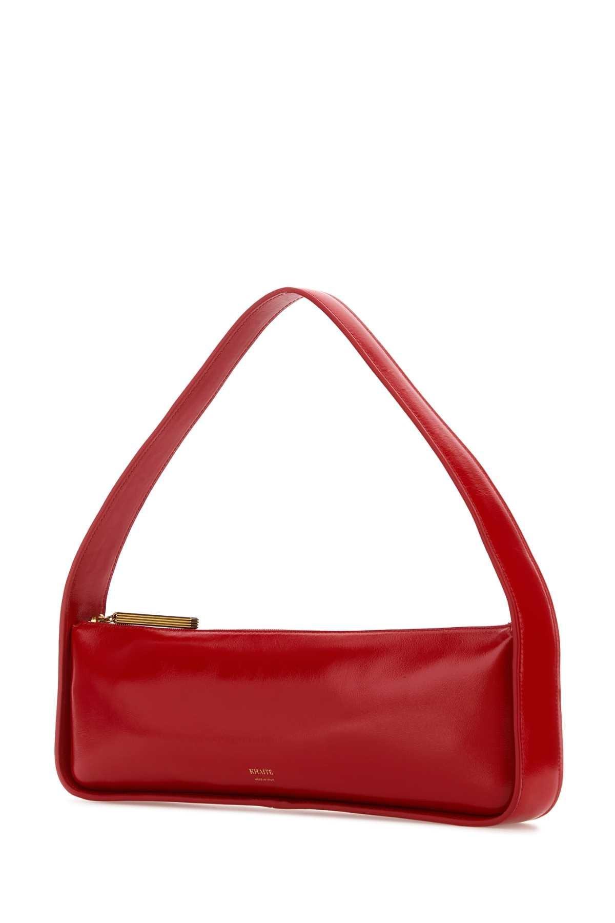KHAITE Lori Crackle Patent Leather Shoulder Bag In Red Product Image